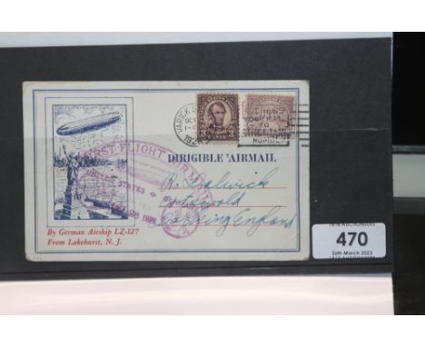 1928 LZ127 GRAF ZEPPELIN USA- GERMANY FIRST RETURN FLIGHT CARD  Illustrated postcard to front, entitled Dirigible Airmail. Ca