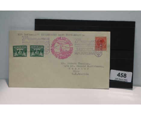 1936 LZ129 HINDENBURG 8th NORTH AMERICAN FLIGHT COVER  Plain cover sent from the Netherlands, three values tied with the phil