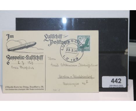 1936 LZ 129 HINDENBURG - TEST FLIGHT 1ST TO CARRY MAIL  Pre printed special Zeppelin card with 50pf air value, and aerial vie