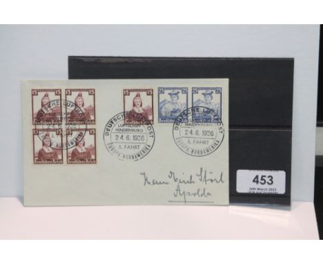 1936 LZ129 HINDENBURG 2nd NORTH AMERICAN RETURN FLIGHT COVER   Cover with seven welfare issues of 1935 including fine block o