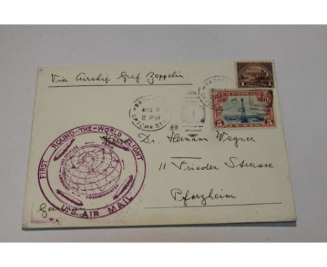 1929 LZ127 GRAF ZEPPELIN FLIGHT COVER, ROUND THE WORLD FLIGHT   US Cover with two US values posted August 6th in advance of f