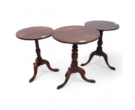 Three 18th century tripod tables - George III oak tripod table, circular tilt-top on vasiform pedestal (D51cm, H68cm); George