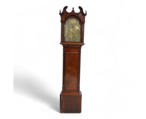 J. Allan of Irvine - 8-day Scottish 18th century mahogany longcase clock, with a swan necked pediment and wooden turned finia