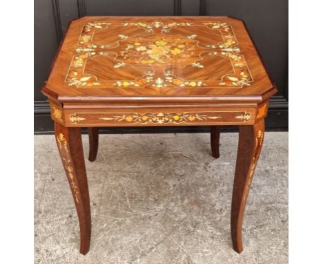 An Italian walnut and marquetry games table,&nbsp;incorporating backgammon &amp; chequerboards and further opening to reveal 