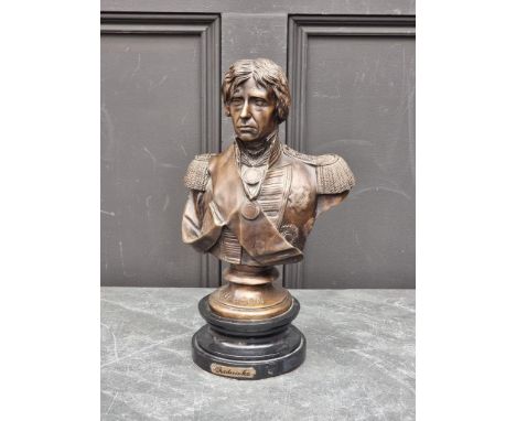 A bronze bust of Horatio Nelson, on marble socle, 35.5cm high.