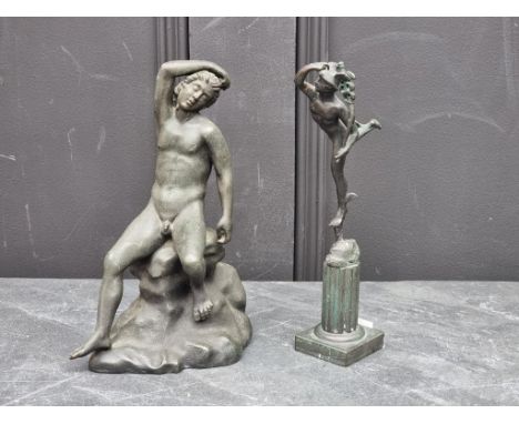 After The Antique,&nbsp;The Seated Hermes, bronze, 22cm high; together with a similar bronze figure of Mercury, 22.5cm high. 