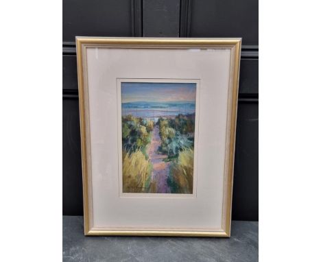 Sheila Goodman, 'Path Through The Dunes, Findhorn', signed, labelled verso, pastel, 31 x 20cm.