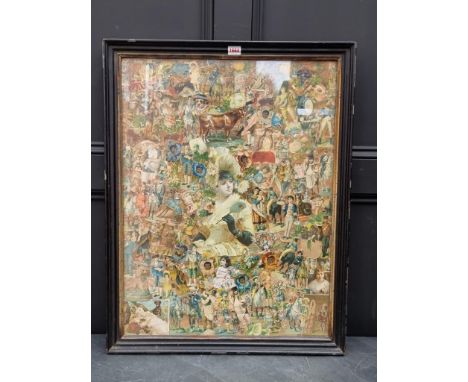 A decoupage picture, 70.5 x 53cm; together with a Victorian needlework floral panel, 38 x 66cm. (2)