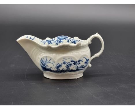 A Worcester First Period 'Two Porter' pattern cream boat, 12cm long.