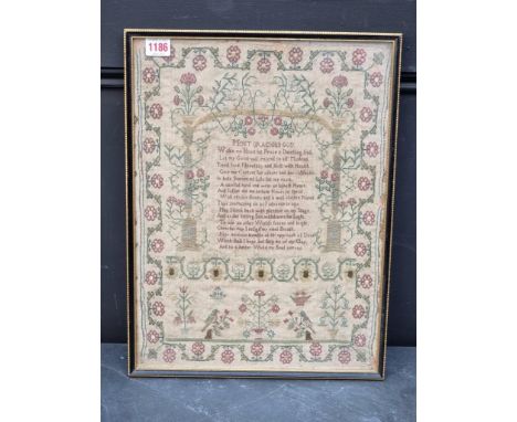 A George III needlework sampler, inscribed 'Martha Hook, Aged 6 Years, in the year of our Lord 1781', 44 x 32.5cm
