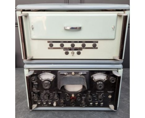 Two Mullard electronic valve testers, comprising an L155/P, and an L155/M.