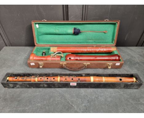 A 19th century boxwood and ivory flute, by William Henry Potter, 68cm long, split to mouthpiece, in original ebonized fitted 