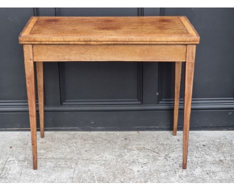 A George III mahogany and satinwood crossbanded card table, with double gateleg action, 86cm wide.