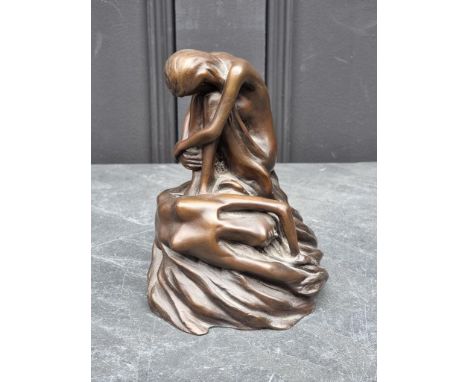 A bronze sculpture of two female nudes, 18cm high, indistinctly signed, dated 1998 and numbered 7/9.