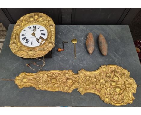 A late 18th/early 19th century French brass comtoise wall clock, the 8 1/4in enamel dial inscribed 'E Picault, a Thouars', wi