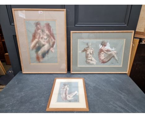 Dennis Rose, nude studies, three works, each signed, pastel, largest 28.5 x 46cm. (3)