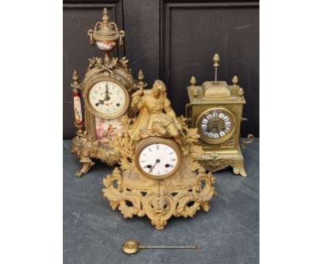 Three old mantel clocks, two with pendulums.