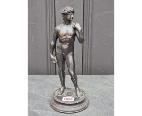 A Grand Tour style bronze figure of Michelangelo's David, 27cm high.