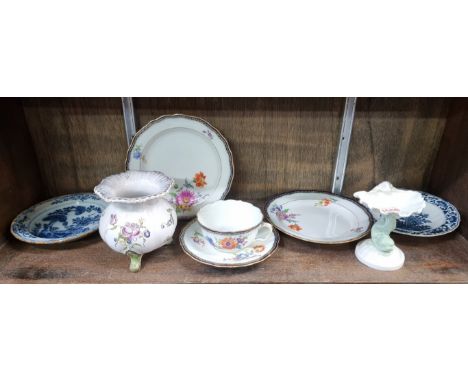 A Meissen cup &amp; saucer and two matching side plates; together with a Grainger &amp; Co shell dish; a Chinese blue and whi