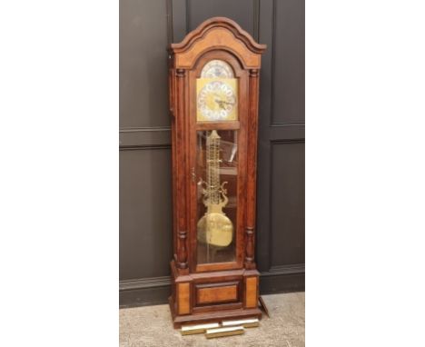 A modern walnut longcase clock, by 'Emperor Clock Co Ltd, London', 200.5cm high, with pendulum and three brass weights.