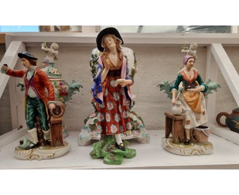 A mixed group of Continental porcelain, to include a Sitzendorf lamp base, 28cm high. (6)