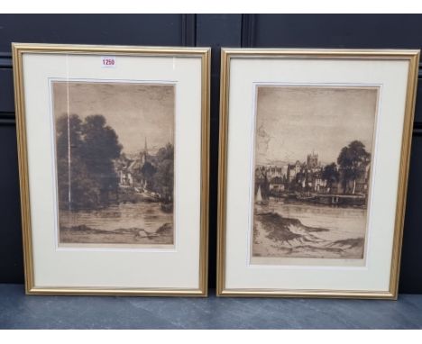 John Fullwood, river scenes, a pair, each signed, etching, pl.35 x 25.5cm. (2)