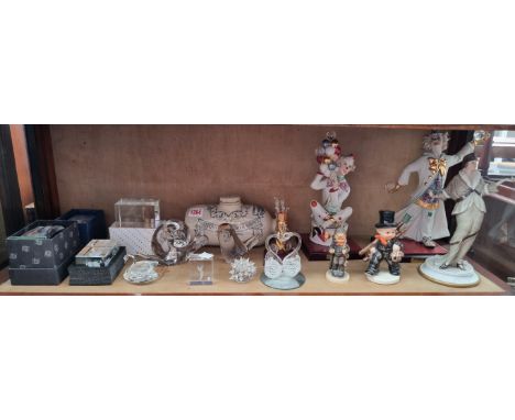 A Victorian Doulton stoneware hot water bottle;&nbsp;two Goebel figures; three Capodimonte figures; and other crystal. 