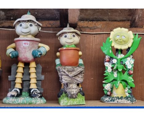 Two composition 'Bill and Ben' flower pot figures, largest 51cm high; together with another weed example. (3)