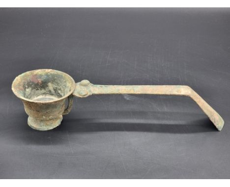 Antiquities: a Chinese Archaic verdigris bronze incense burner, probably Han Dynasty, 33cm long.