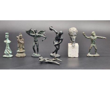 Grand Tour: a small group of bronze figures and others similar, largest 12cm high. (7)