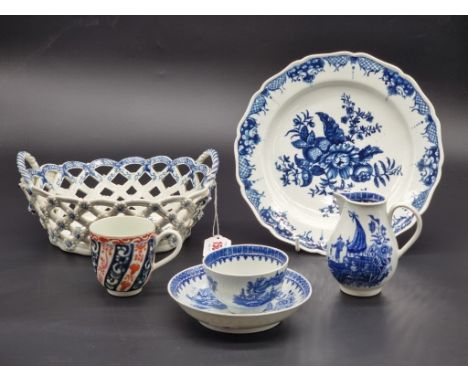 A collection of Worcester First Period porcelain, to include a chestnut basket, 21.5cm wide. (5)