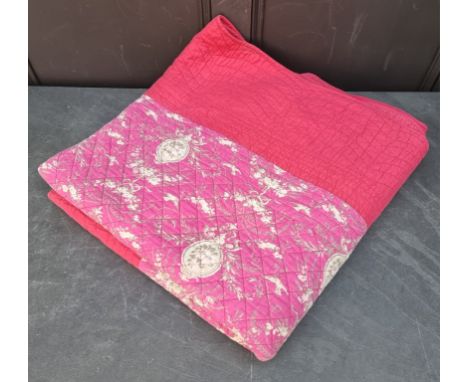 A vintage pink Durham quilt, approx 240 x 220cm.