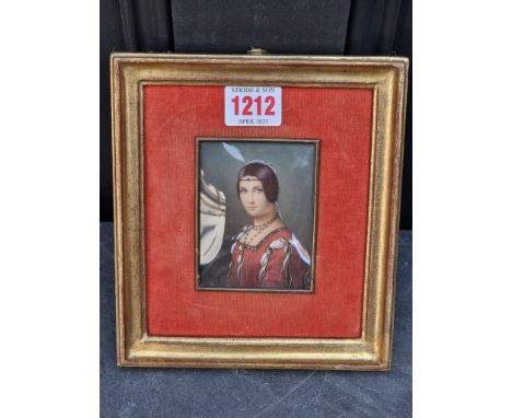 After Leonardo Da Vinci, portrait miniature of 'La Belle Ferronniere', on ivorine, 8.3 x 6.2cm.