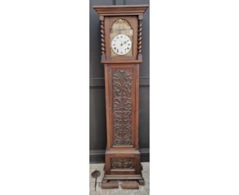 A late 18th century French brass comtoise clock, the 8 1/2in convex enamel dial inscribed 'Vigneaux, a Toulouse', with associ