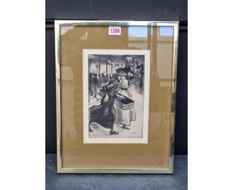 Theophile Steinlen,&nbsp;'Les Deux Trottus', unsigned, labelled verso, etching, pl.22.5 x 15cm.