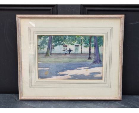 Henry Gibbs Massey, 'Couple on a Bench', labelled verso, watercolour, 18.5 x 27cm.