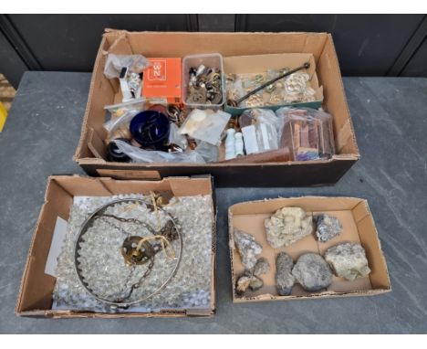 A mixed lot, to include fossils and geological specimens; chandelier drops; decanter stoppers; etc.