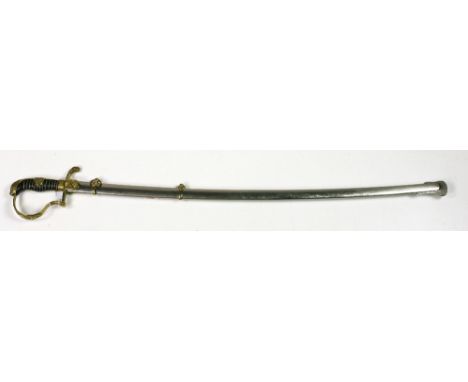 A 19th Century Officer's Sabre, the attractively decorated gilt brass hilt with lion head, and wire bound leather grip, over 