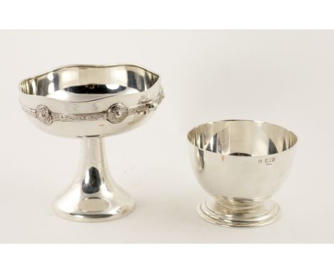 An attractive small English silver Tazza, decorated in the Celtic style, Birmingham c. 1913; and a heavy plain Irish silver S