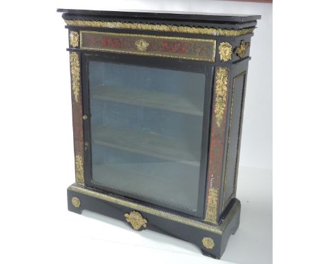 A good pair of early 19th Century Boulle Side Cabinets, the decorated frieze with enclosed drawer over a single glazed door, 