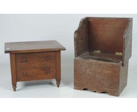 A small 19th Century mahogany Commode, with two false drawers on turned legs; and an unusual mahogany Child's Commode with fo