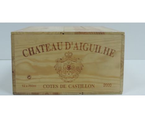 Wine - Red Bordeaux: 2000 Chateau d'Aiguilhe Cotes de Castillon, 12 Bottles, wooden case, unopened. (12)