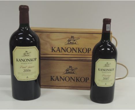 Wine - South African Red 2006. Kanonkop Paul Sauer, 5 Litre Bottle, wooden case, also 2007 Kanonkop Pinotage, 3 Litre Bottle,