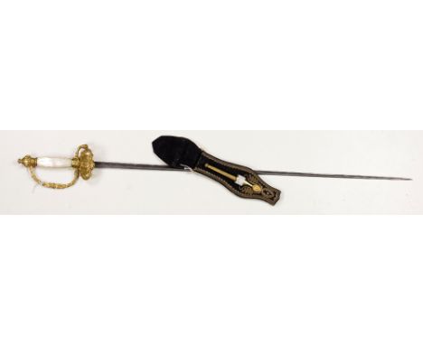 A fine quality 19th Century Continental dress Small-Sword, with 30" triangular engraved blade, the gilt brass hilt attractive