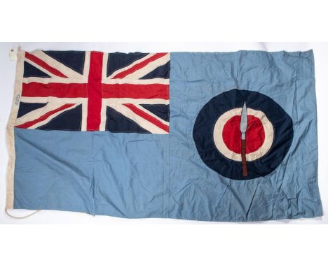 An RAF flag of stitched construction, 64" x 38", roundel with superimposed spear. GC £65-70