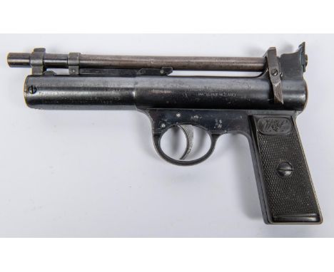 A pre war .177" straight grip Webley Senior air pistol, number S1182, with patent dates on both sides, no trigger adjusting s