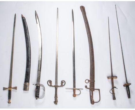 6 assorted swords, comprising a Wilkinson Society sword; a Georgian cavalry troopers sword in relic condition;2 fencing foils