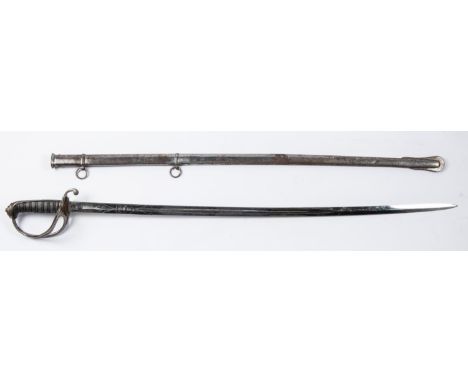 A Victorian light pattern Royal Artillery officer's sword, blade 32" etched with flaming grenade, cannon, scrolls, etc, and c