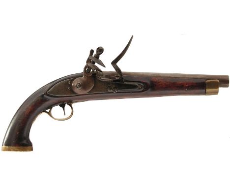 A 13-BORE COMPOSITE EAST INDIA COMPANY FLINTLOCK SERVICE PISTOL, 9inch barrel, bevelled lock stamped with the EIC rampant lio