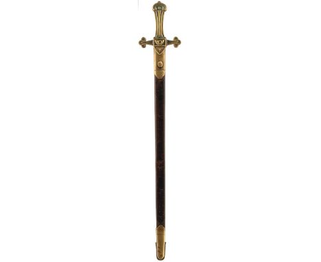 A VICTORIAN PATTERN 1856 MKI BANDSMAN'S SWORD, 66cm blade, regulation brass hilt incorporating a bugle horn, contained in its